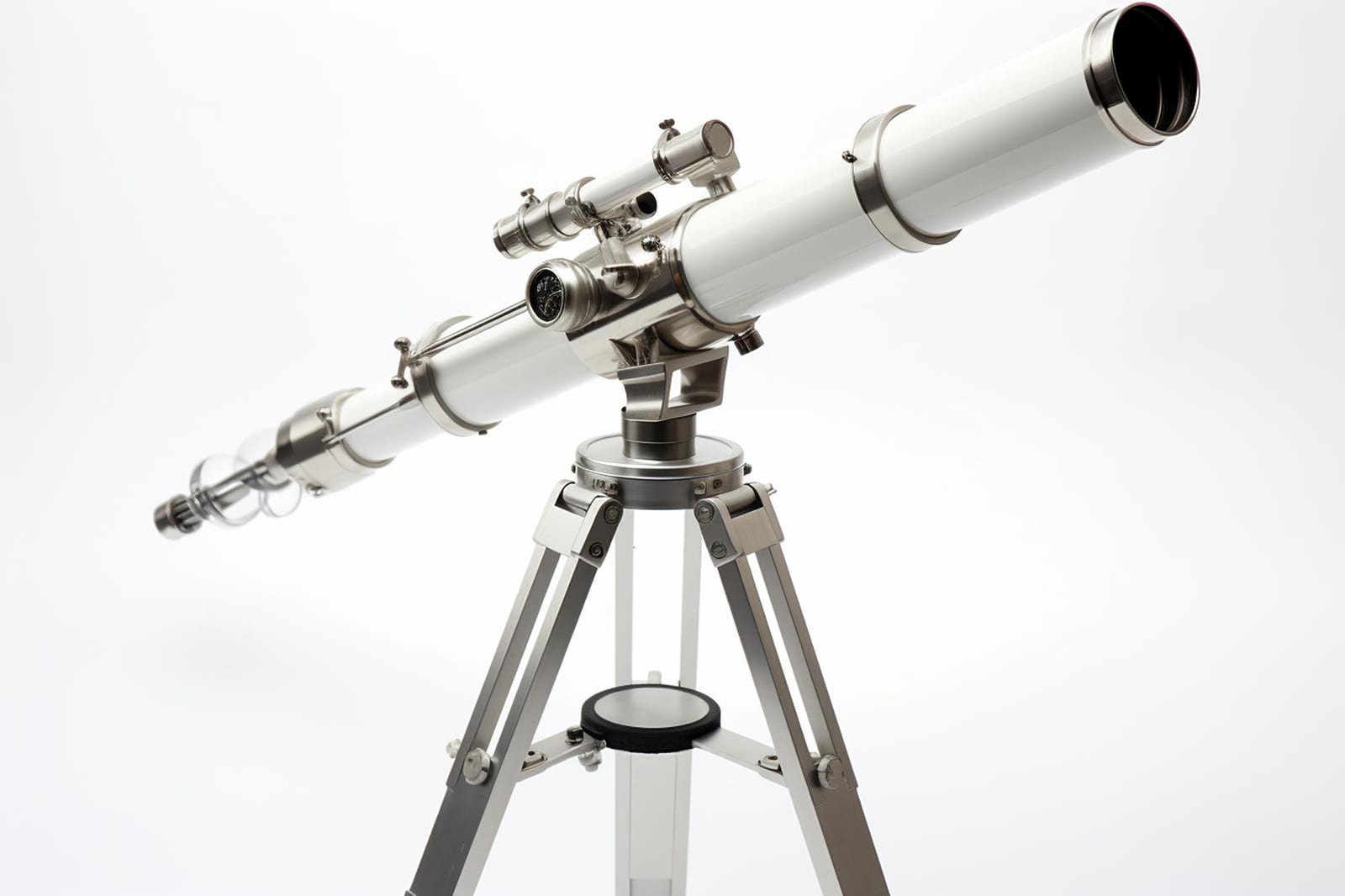 Telescópio refrator com buscador sobre montagem equatorial